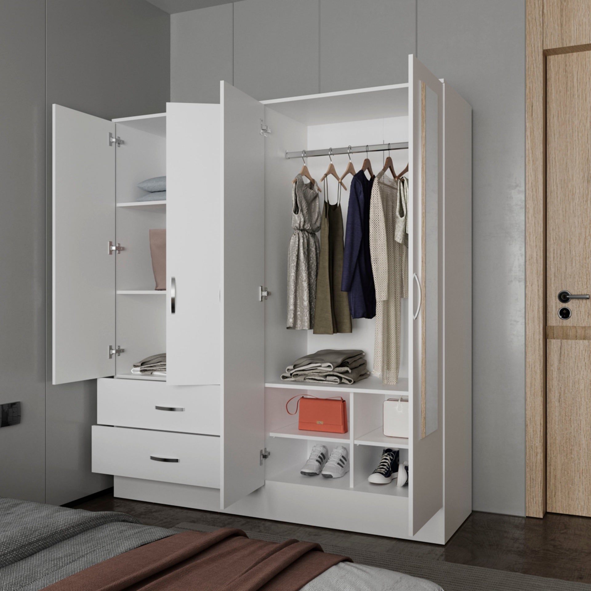 White Wardrobe Multistorage with 2 Mirrors