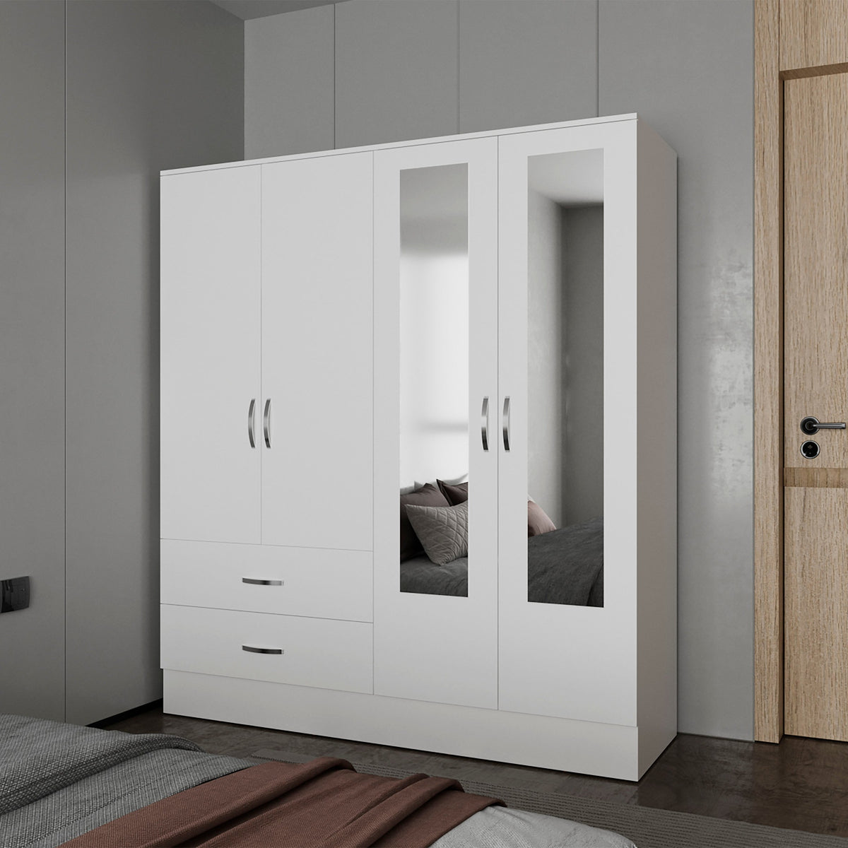 White Wardrobe Multistorage with 2 Mirrors