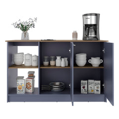 Kronos Blue and Natural Oak Kitchen Island with Storage Cabinet and Open Shelves