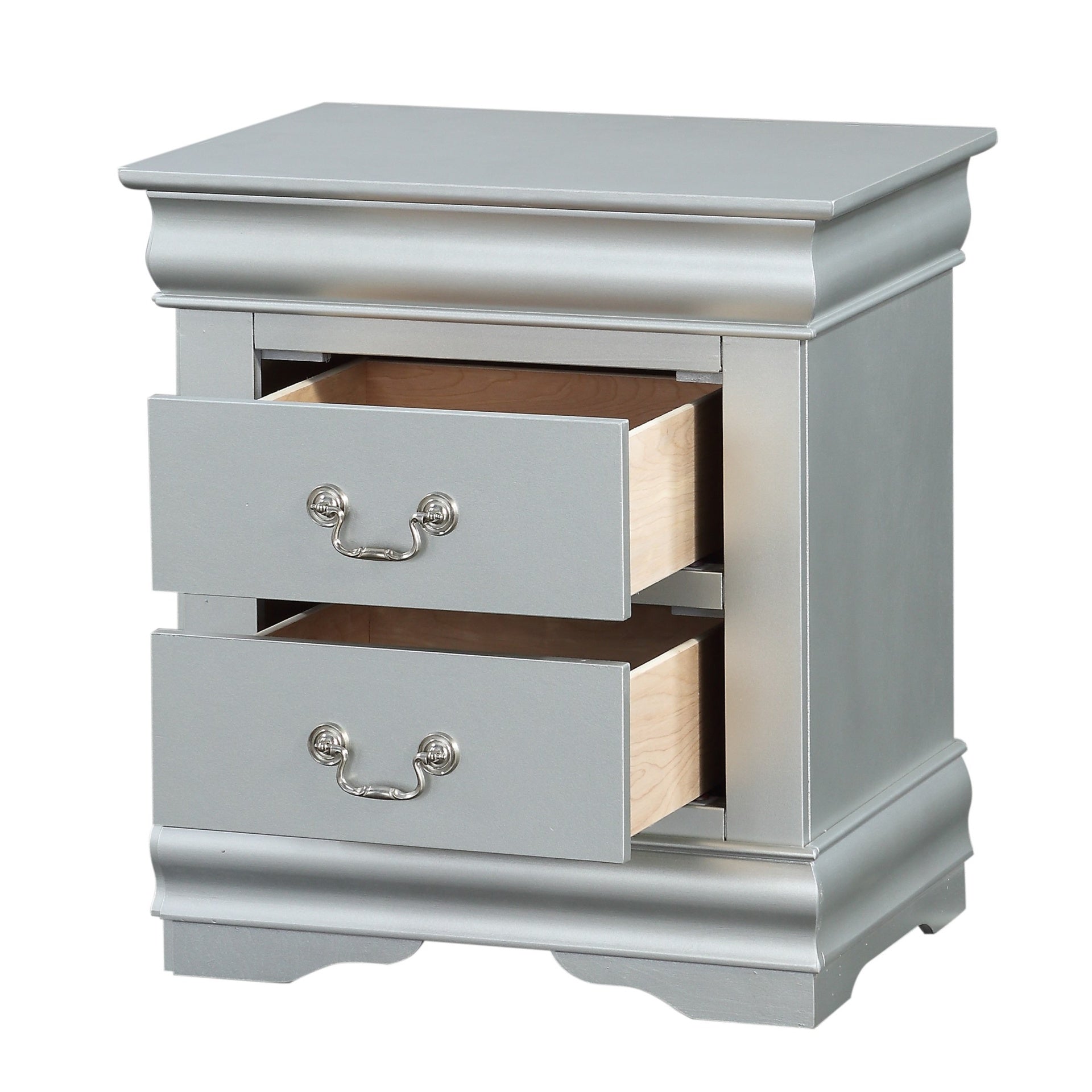 1pc Traditional Classic Platinum Finish 2-Drawers Nightstand Wooden Bedroom Furniture