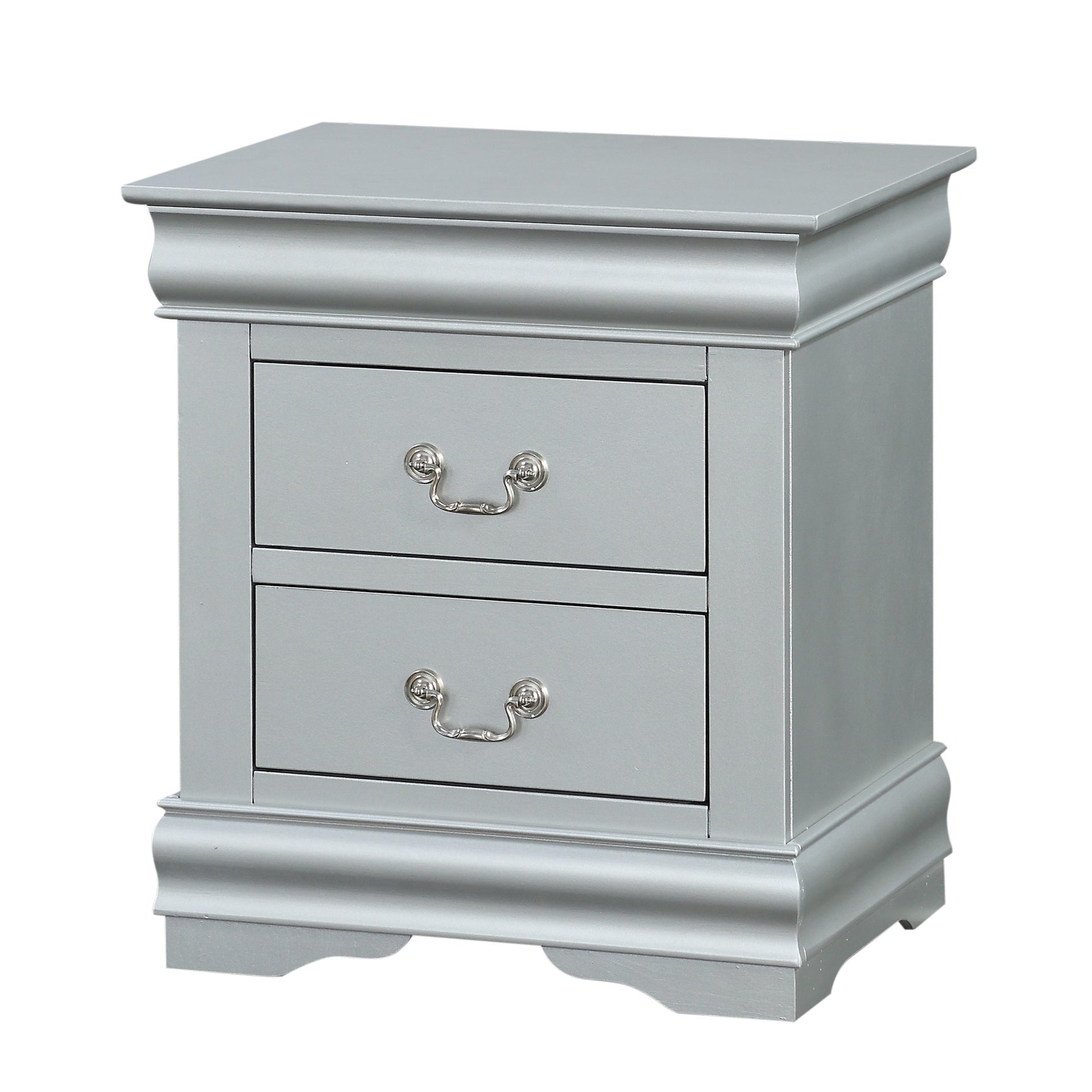 1pc Traditional Classic Platinum Finish 2-Drawers Nightstand Wooden Bedroom Furniture