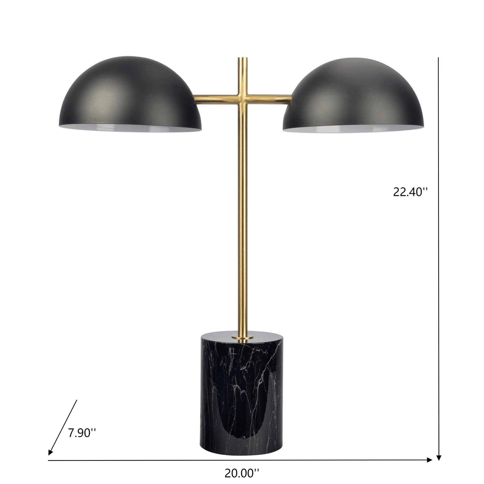 Nova Hydro Black Table Lamp with On/Off Switch, Double Lamp, Faux Marble Base 22.4" H X 20" W X 7.9" D for Living Room, Desk Lamps for Office Reading