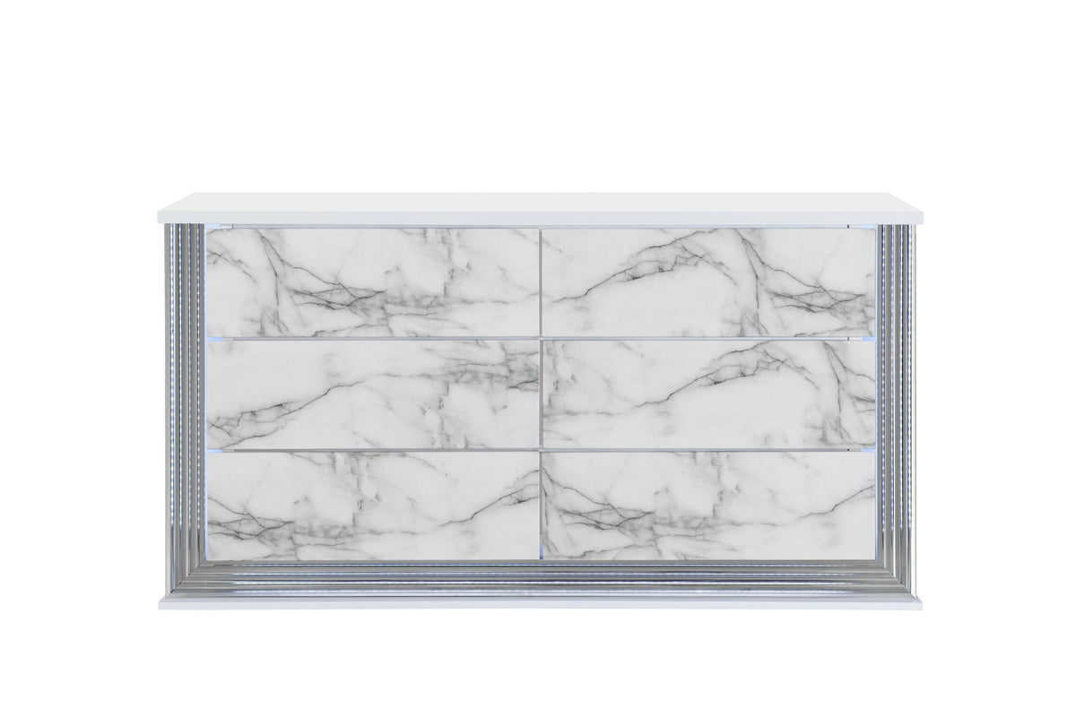 MOON WHITE MARBLE DRESSER WITH LED