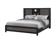 SOLUTO GREY AND BLACK BOOKCASE QUEEN BED