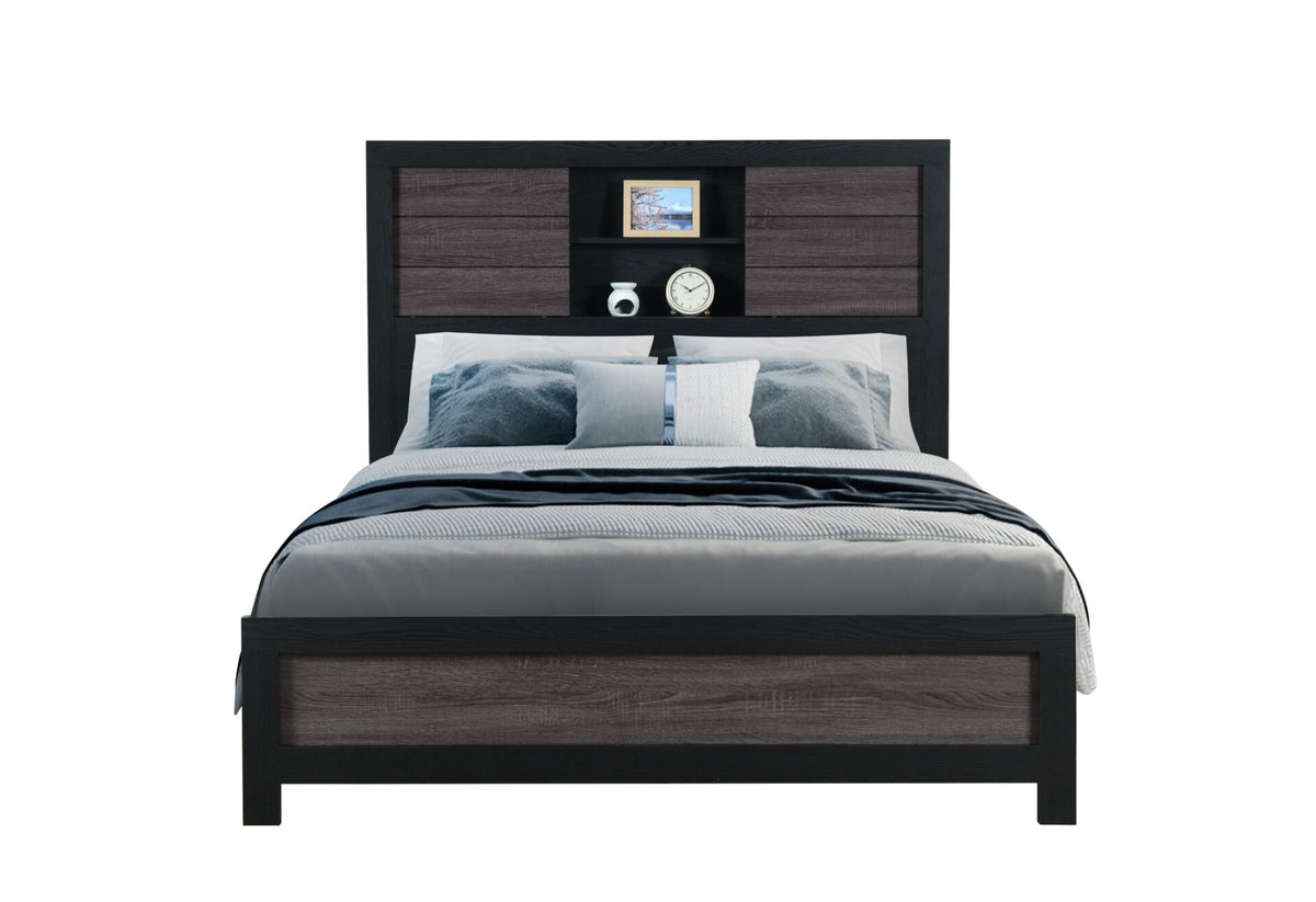 SOLUTO GREY AND BLACK BOOKCASE QUEEN BED