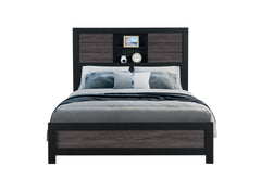 SOLUTO GREY AND BLACK BOOKCASE QUEEN BED