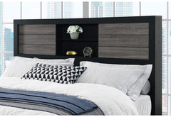 SOLUTO GREY AND BLACK BOOKCASE QUEEN BED