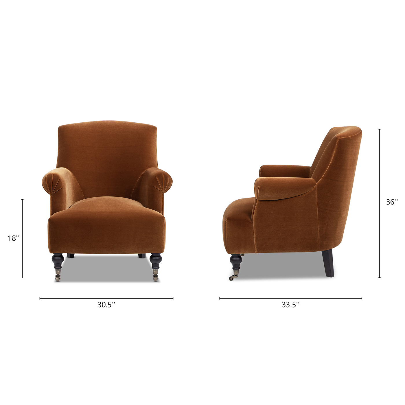 Eloise 30" Pleated Sock Arm Accent Armchair, Burnt Orange Performance Velvet