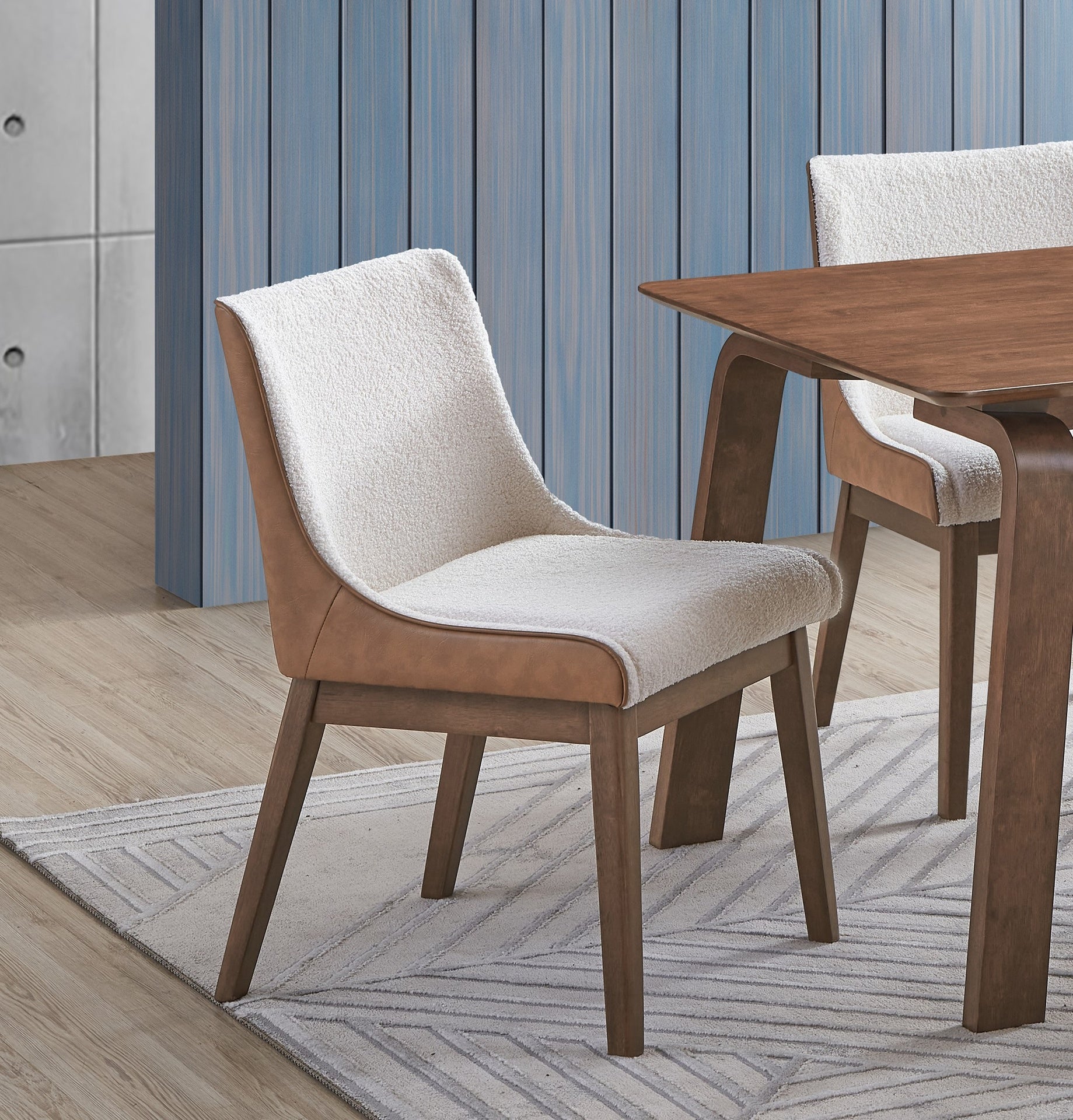 Modern Contemporary Walnut Finish 5pc Dining Set Rectangle Table and 4x Wingback Side Chairs Retro Style Dining Furniture