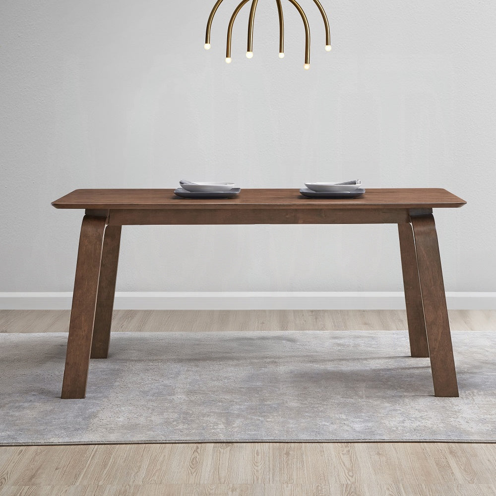 Modern Contemporary Walnut Finish 5pc Dining Set Rectangle Table and 4x Wingback Side Chairs Retro Style Dining Furniture