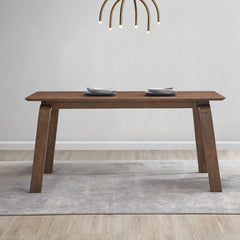 Modern Contemporary Walnut Finish 5pc Dining Set Rectangle Table and 4x Wingback Side Chairs Retro Style Dining Furniture