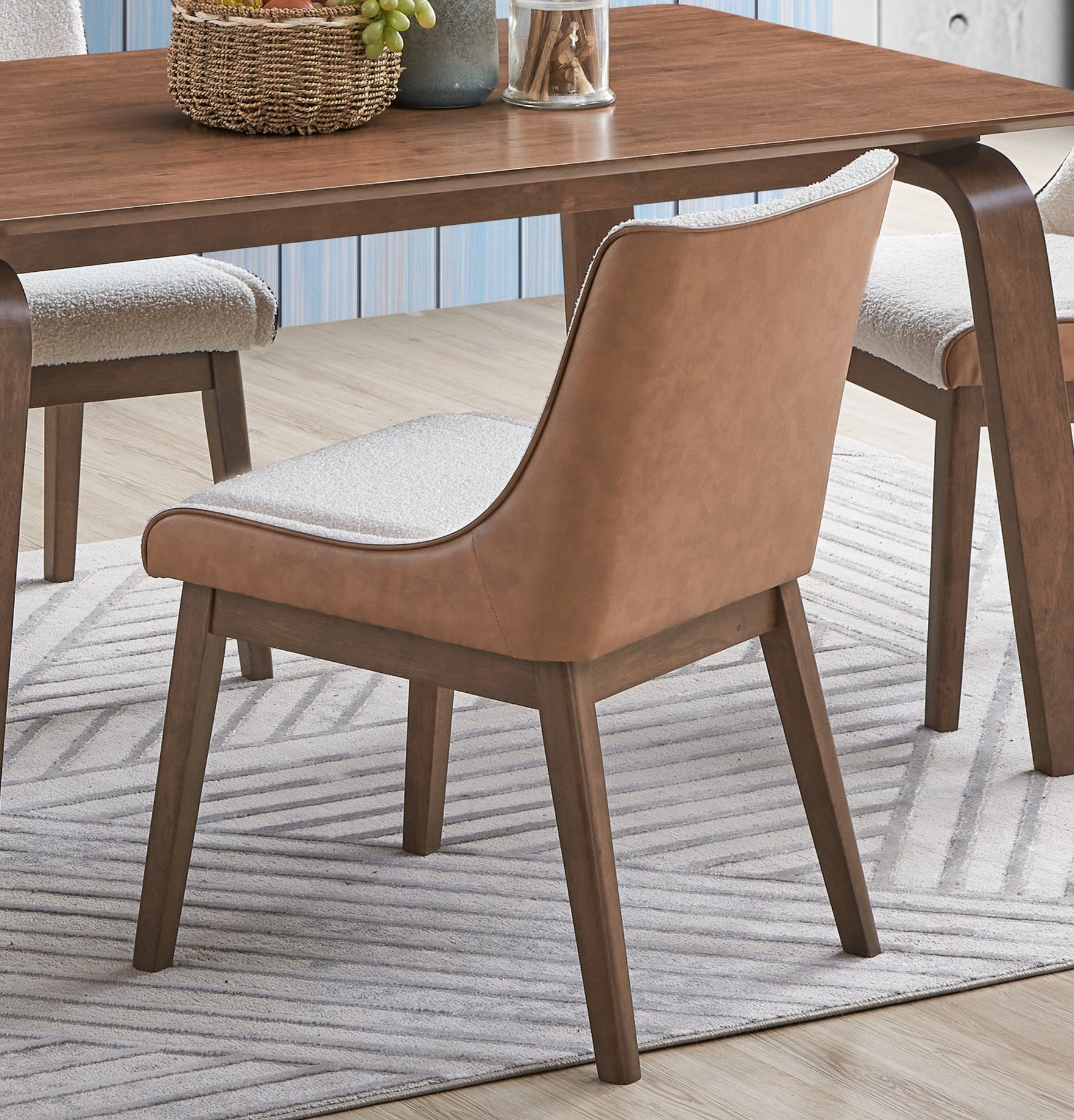 Modern Contemporary Walnut Finish 5pc Dining Set Rectangle Table and 4x Wingback Side Chairs Retro Style Dining Furniture