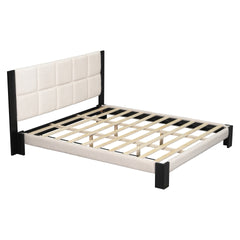 Boucle Cal King Bed frame with Cube headboard ,BEIGE + BLACK
