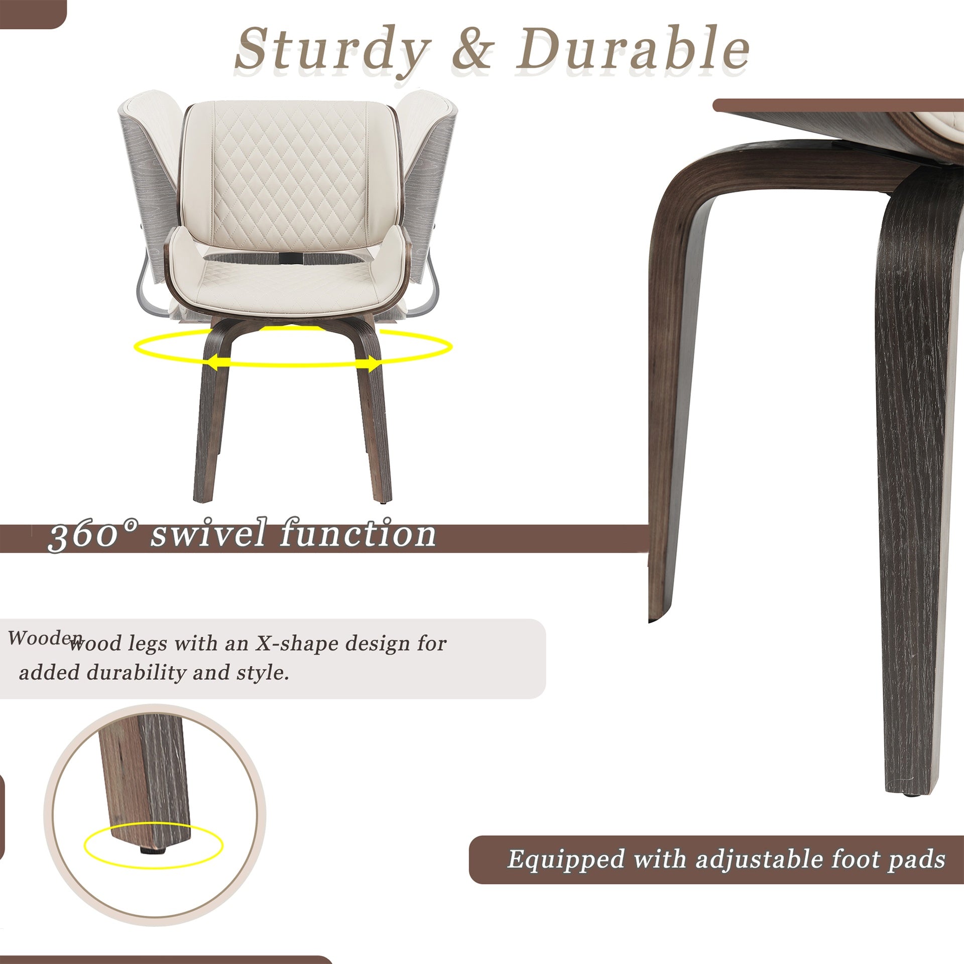 Mid-Century Modern Dining Chair - 360° Swivel(set of 2), PU Leather Upholstery, Ergonomic Design for Kitchen, Office & Dining Room