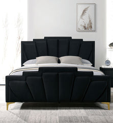 Glam Classic Black Flannelette Fully Upholstered Queen Size Bed Shell Tufting Padded HB 1pc Bedframe
