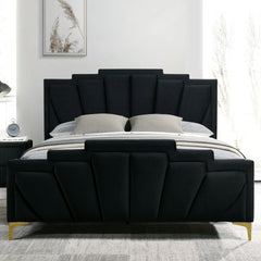 Glam Classic Black Flannelette Fully Upholstered Queen Size Bed Shell Tufting Padded HB 1pc Bedframe