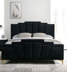 Glam Classic Black Flannelette Fully Upholstered Queen Size Bed Shell Tufting Padded HB 1pc Bedframe