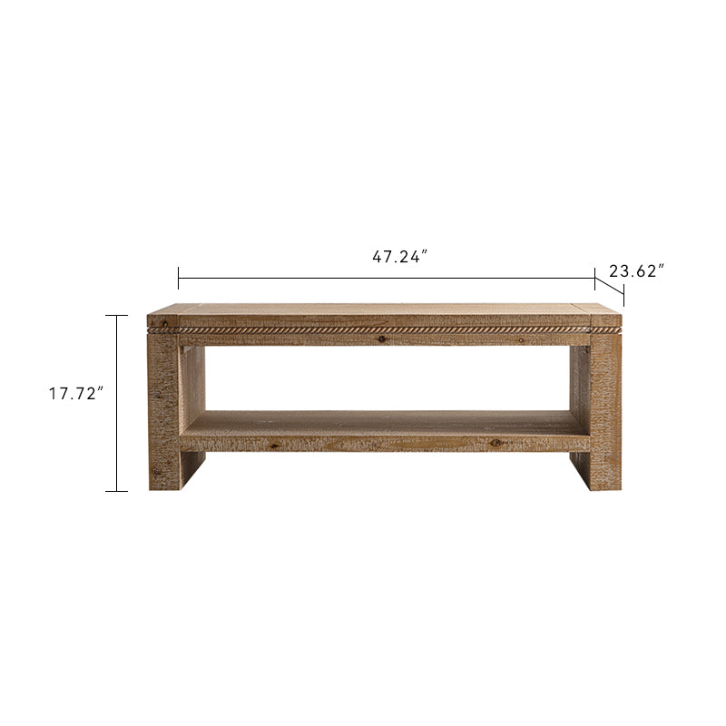 47.24" Rustic 2-Tier Rectangle Coffee Table - Solid Wood & MDF Farmhouse Coffee Table with Open Storage Shelf for Living Room/Apartment