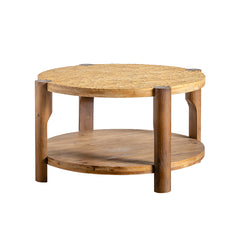 Round Coffee Table with Solid Wood for Living Room, 2-Tier Round Coffee Table with Storage Shelf, Mid Century Modern Coffee Table , Home Small Space, Easy Assembly