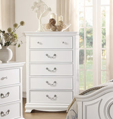 Classic Traditional Style White Finish 1pc Chest of 5x Dovetail Drawers Wooden Bedroom Furniture
