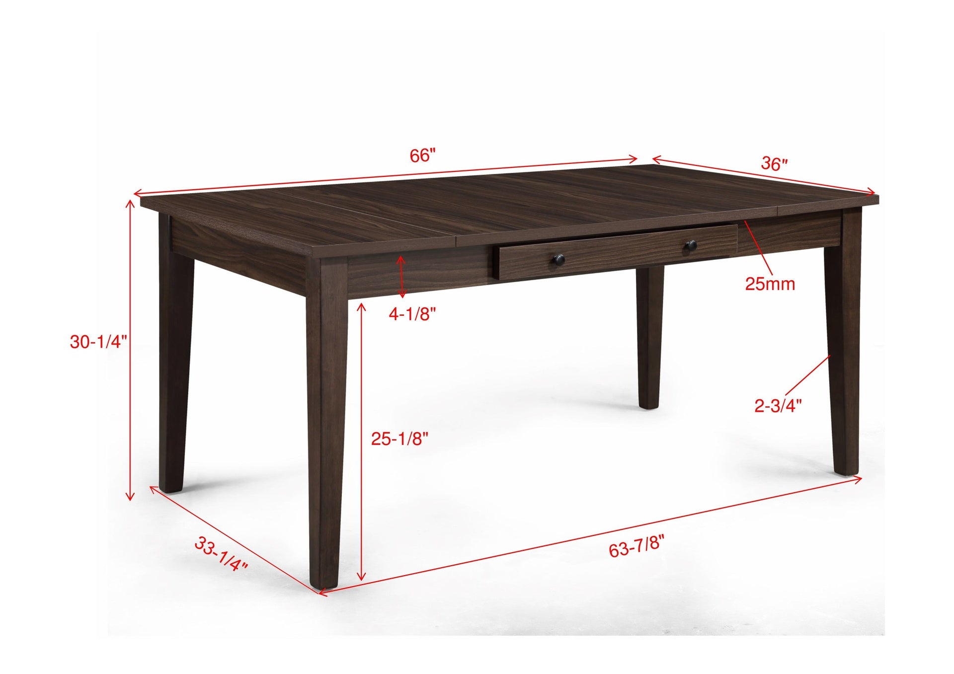 1pc Multifunctional Dining Table Rich Wood Finish Dual Ended Hidden Storage Compartments Two Built-in Side Drawers Wooden Dining Room Furniture
