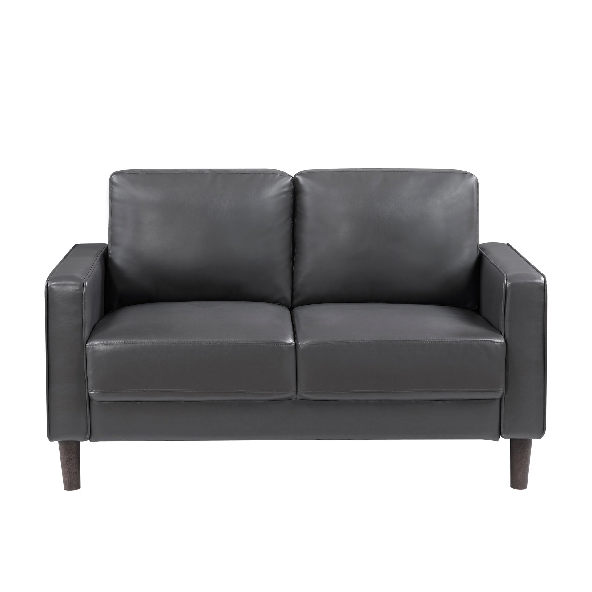 Modern Style Dark Gray Faux Leather Upholstered Love Seat Comfortable Cushion Back Seat Solid Wood Living Room Furniture 1pc
