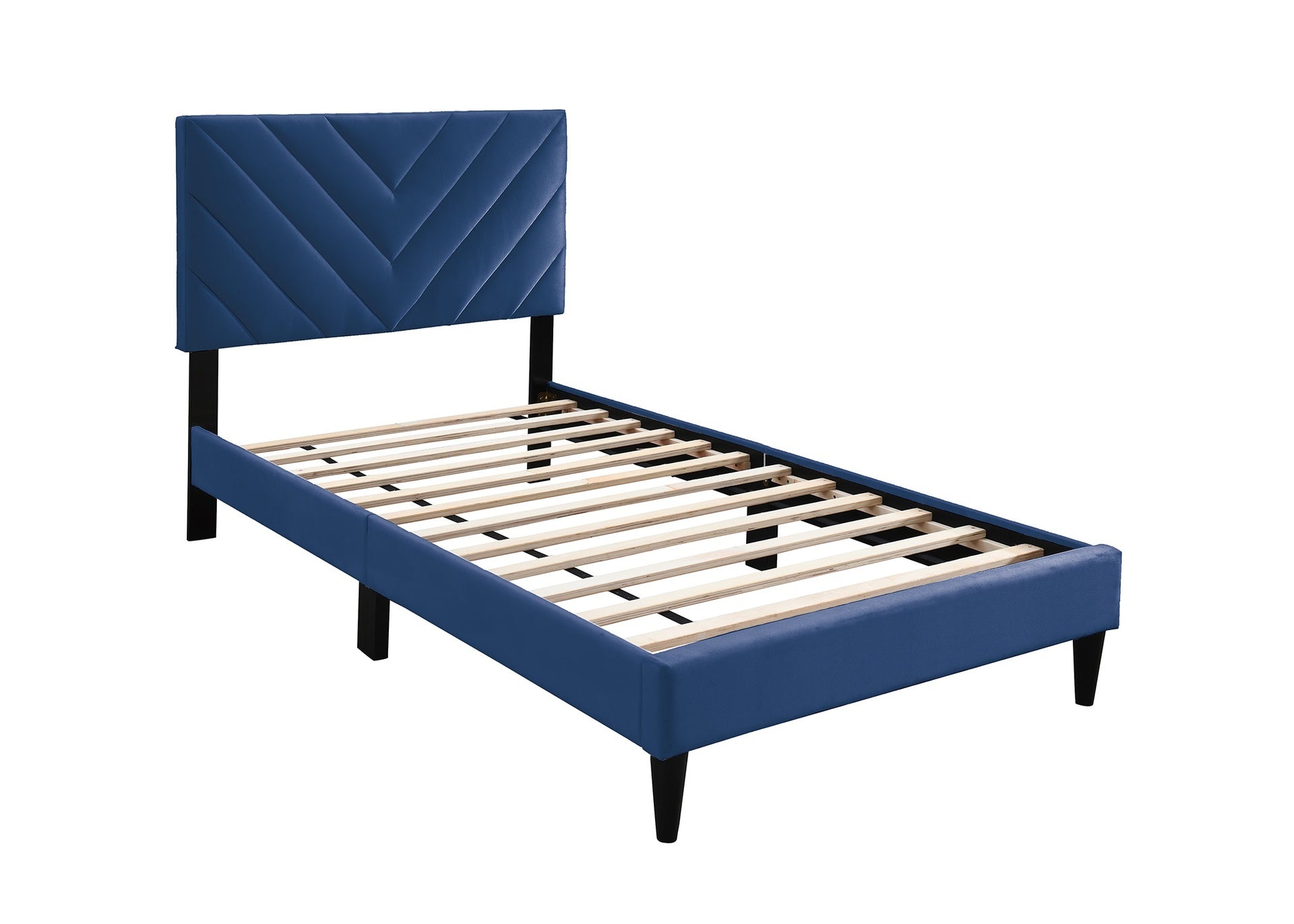 Contemporary Style Full Size Bed Adjustable Headboard Middle Support Legs Navy Blue Finish Bedroom Furniture