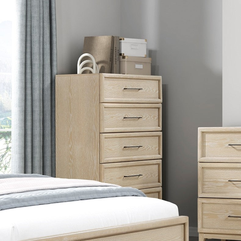 Contemporary Design Storage Chest of 5-Drawers Light Brown Finish Ball Bearing Glides Wooden Bedroom Furniture 1pc