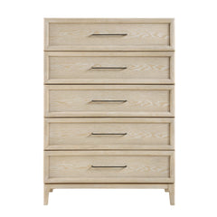 Contemporary Design Storage Chest of 5-Drawers Light Brown Finish Ball Bearing Glides Wooden Bedroom Furniture 1pc