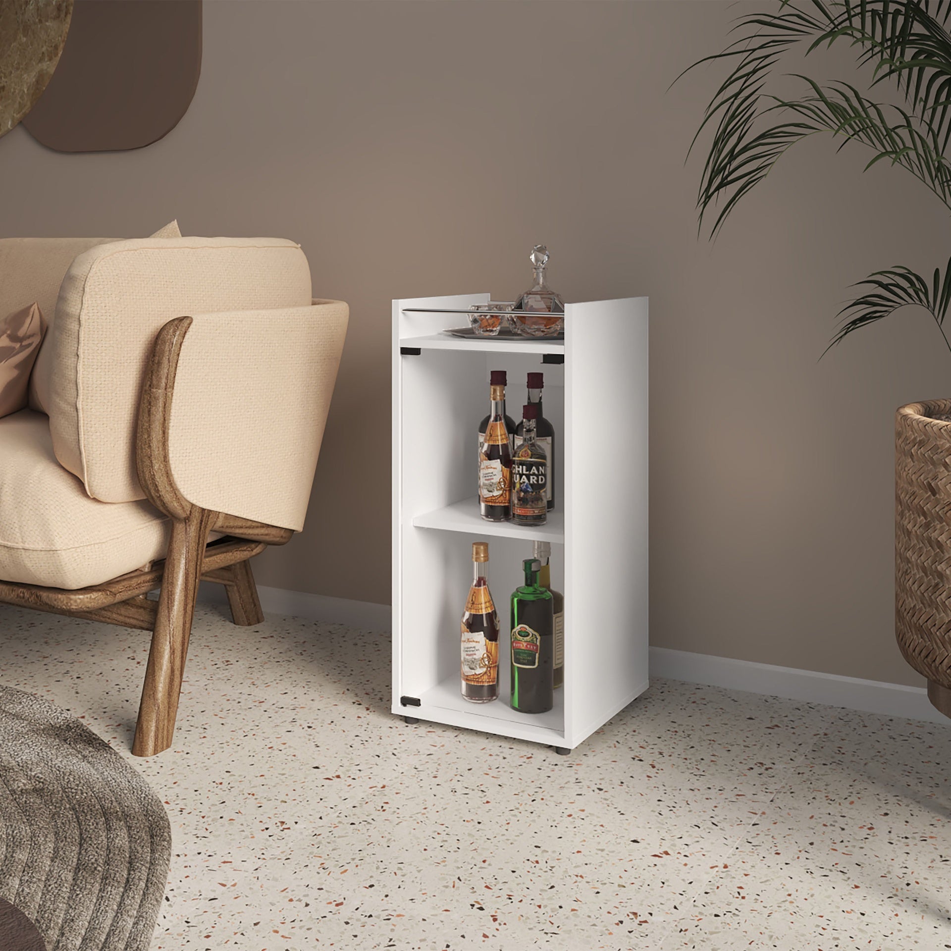 White 1-Door Bar Cabinet with Open Shelf