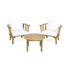 3-Piece Patio Furniture Set, Outdoor Acacia Wood Patio Club Chair with Table, Wooden Patio Furniture,Waterproof Thick Cushion Deep Seating for Porch, Garden, Backyard, Balcony, Teak Finish, White