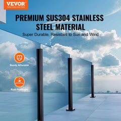 Glass Clamp, 41.34" Height Glass Railing Bracket for 0.39 "-0.47 " Thickness Tempered Glass, 304 Stainless Steel Glass Mounting Clamp, Glass Shelf Bracket for Balcony, Garden, Deck, Stair, Black