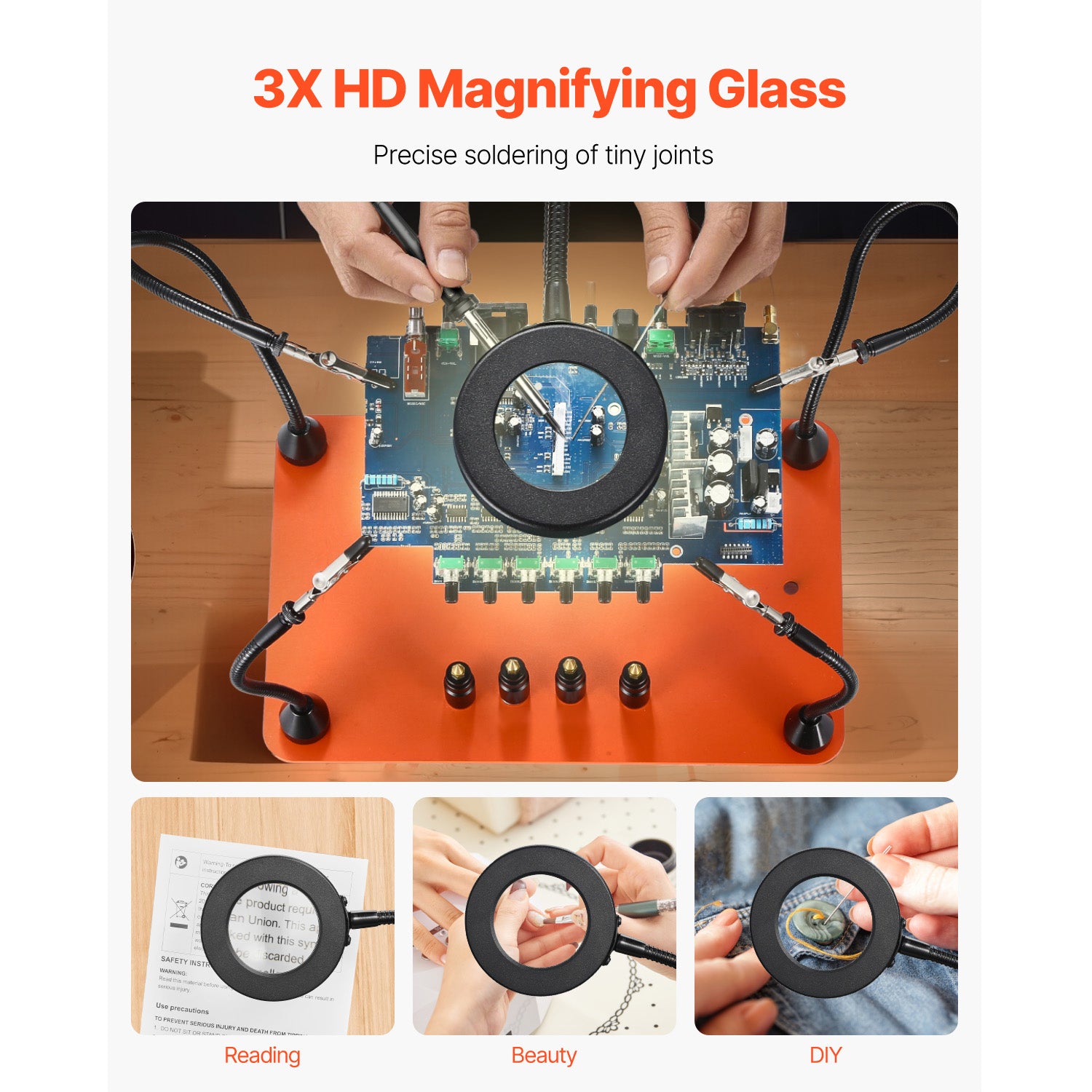 Magnetic Helping Hands Soldering Station 3X LED Magnifying Lamp 4 PCB Holders
