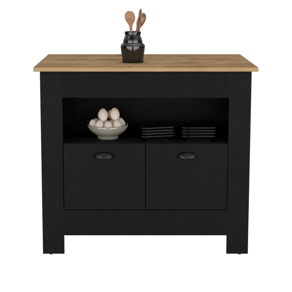 Kitchen Island Geneva, Black / Macadamia