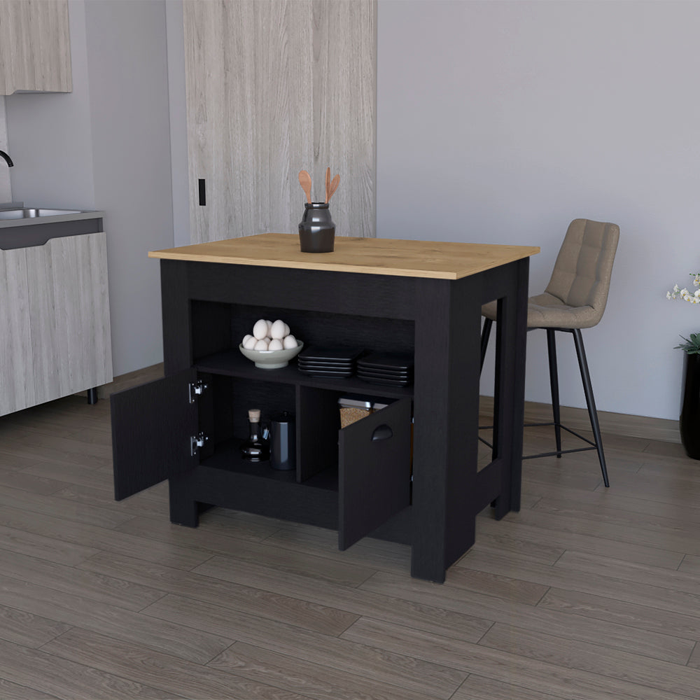 Kitchen Island Geneva, Black / Macadamia