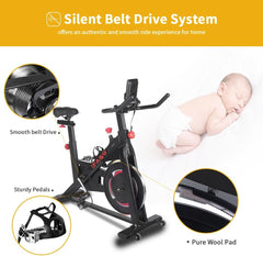 Black Stationary Bikes for Home Spin Indoor Exercise Bike with LCD Monitor and Comfortable Seat Cushion for Home Gym Cardio Fitness Training