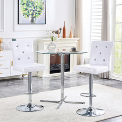 A set of 2 white vintage crocodile leather lift chairs, featuring crystal clasp design and synthetic leather design, adding a touch of elegance and mystery to the dining area