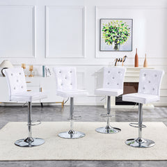 A set of 2 white vintage crocodile leather lift chairs, featuring crystal clasp design and synthetic leather design, adding a touch of elegance and mystery to the dining area