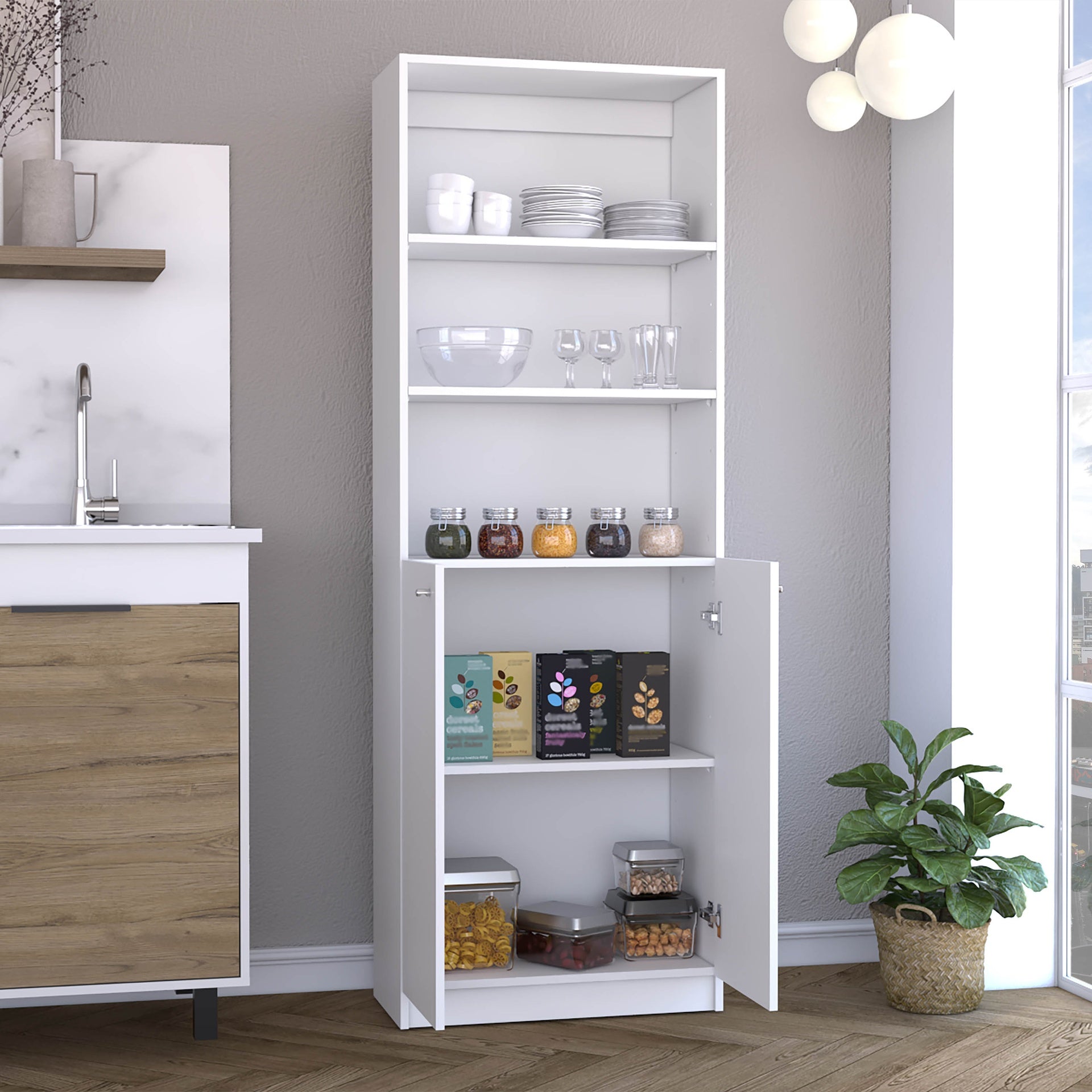 Vinton 2-Door Bookcase with Upper Shelves, White