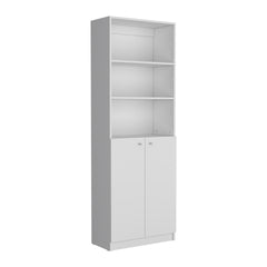 Vinton 2-Door Bookcase with Upper Shelves, White