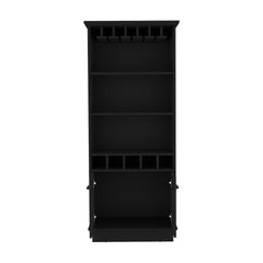 Bar Cabinet 70"H  with Wine Rack, Upper Glass Cabinet, three Open Storage Shelves and One Cabinet,Black