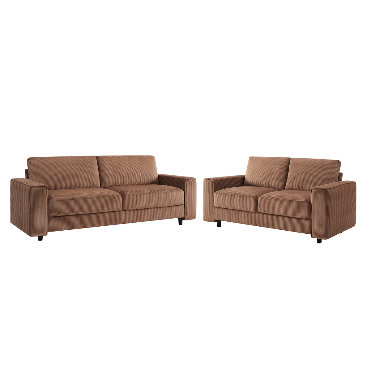 Modern Minimalist Style Corduroy Sectional Sofa 2-Piece Set, Brown, Suitable for Daily Home Use