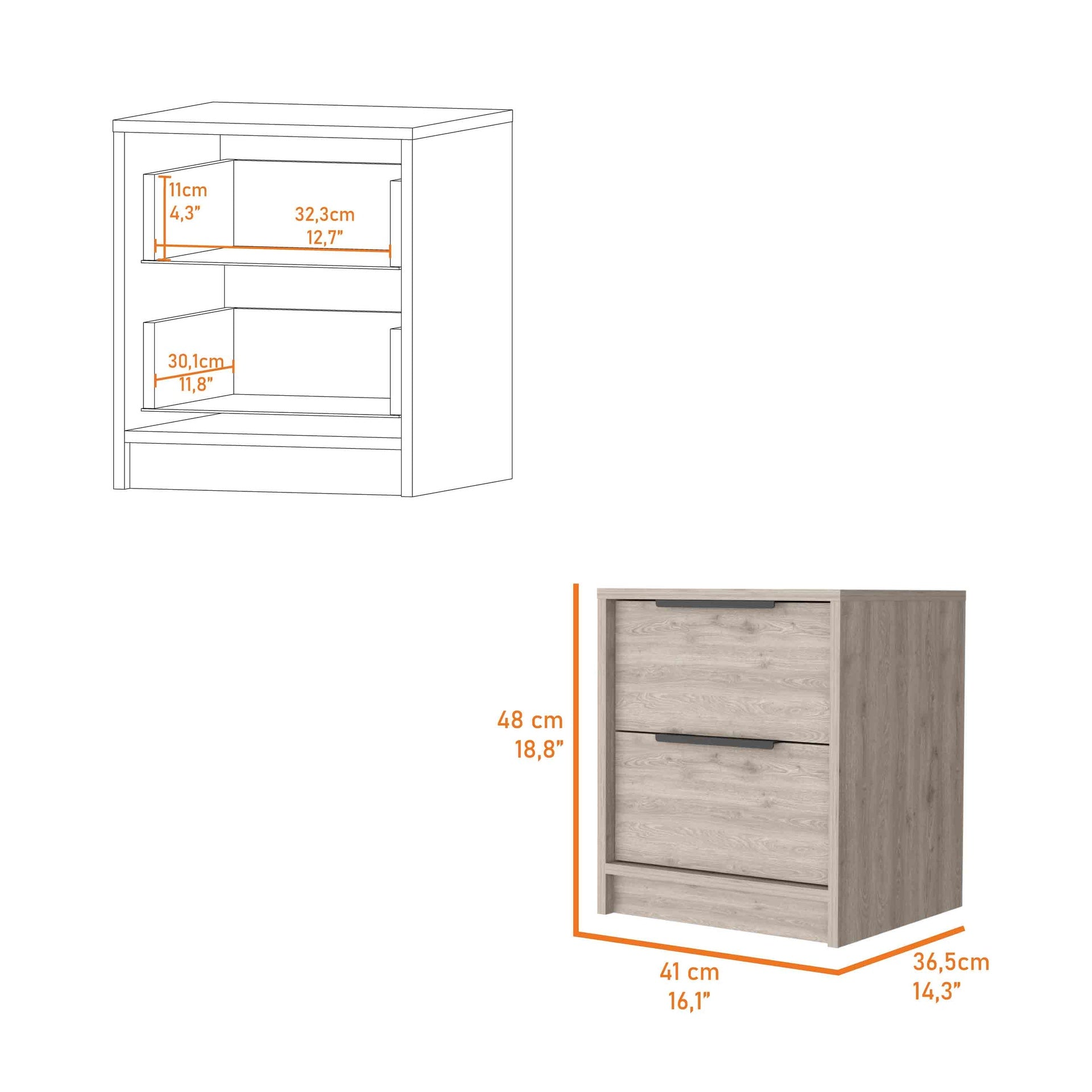 Washington Nightstand, Two Large Drawers