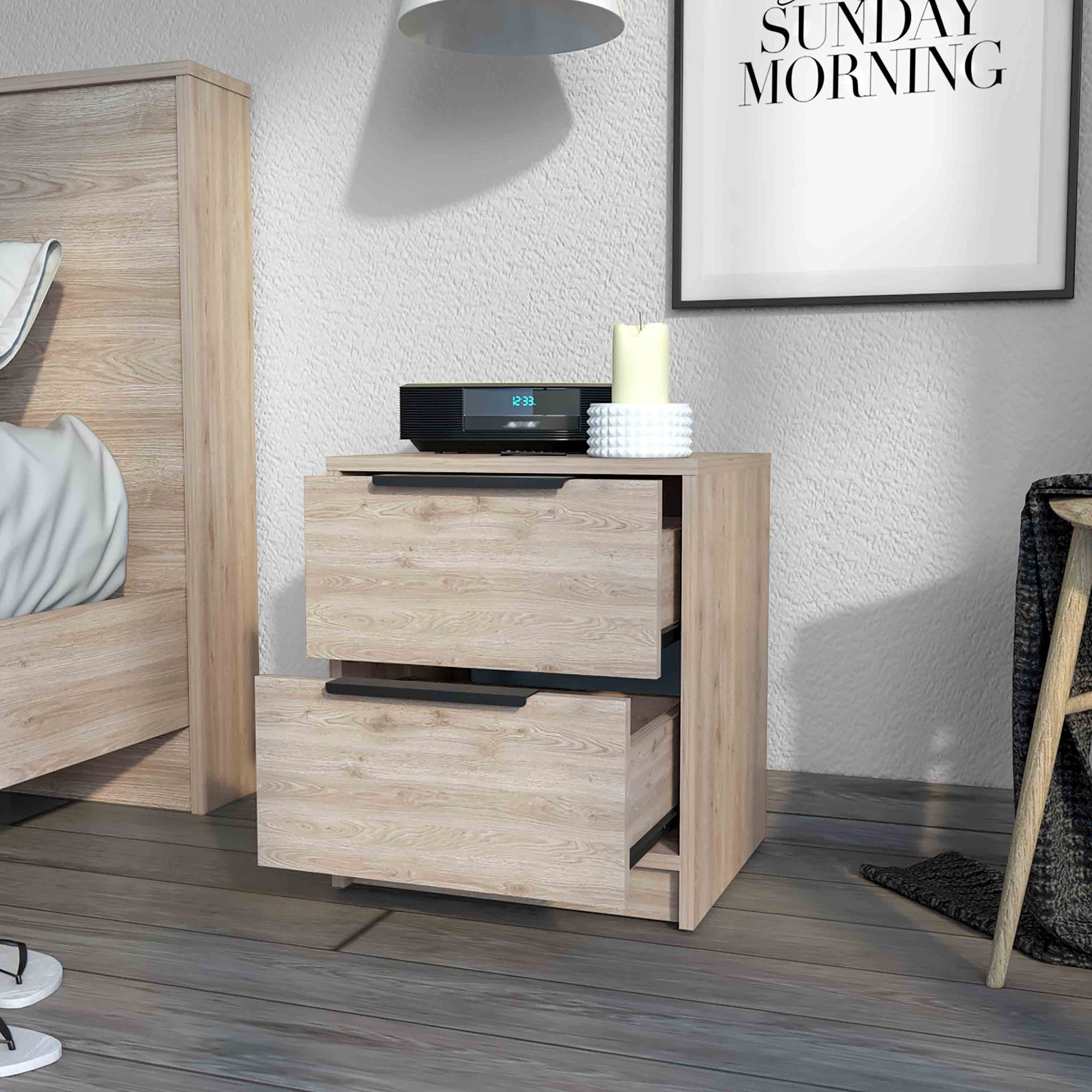 Washington Nightstand, Two Large Drawers