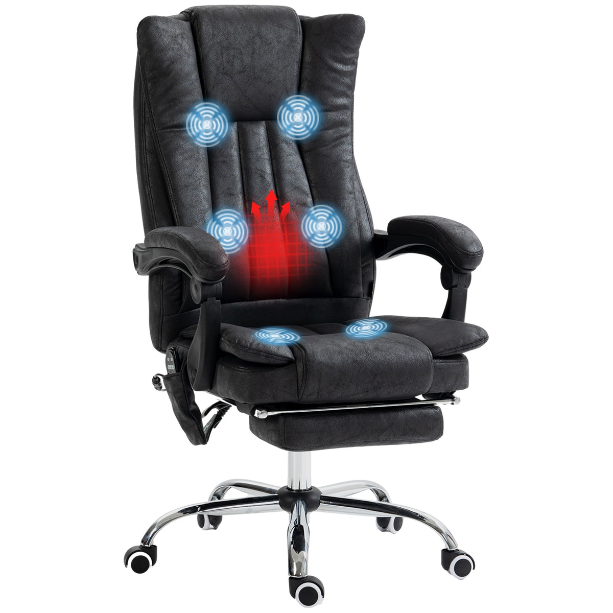 Vinsetto Microfiber Office Chair, High Back Computer Chair with 6 Point Massage, Heat, Adjustable Height and Retractable Footrest, Black