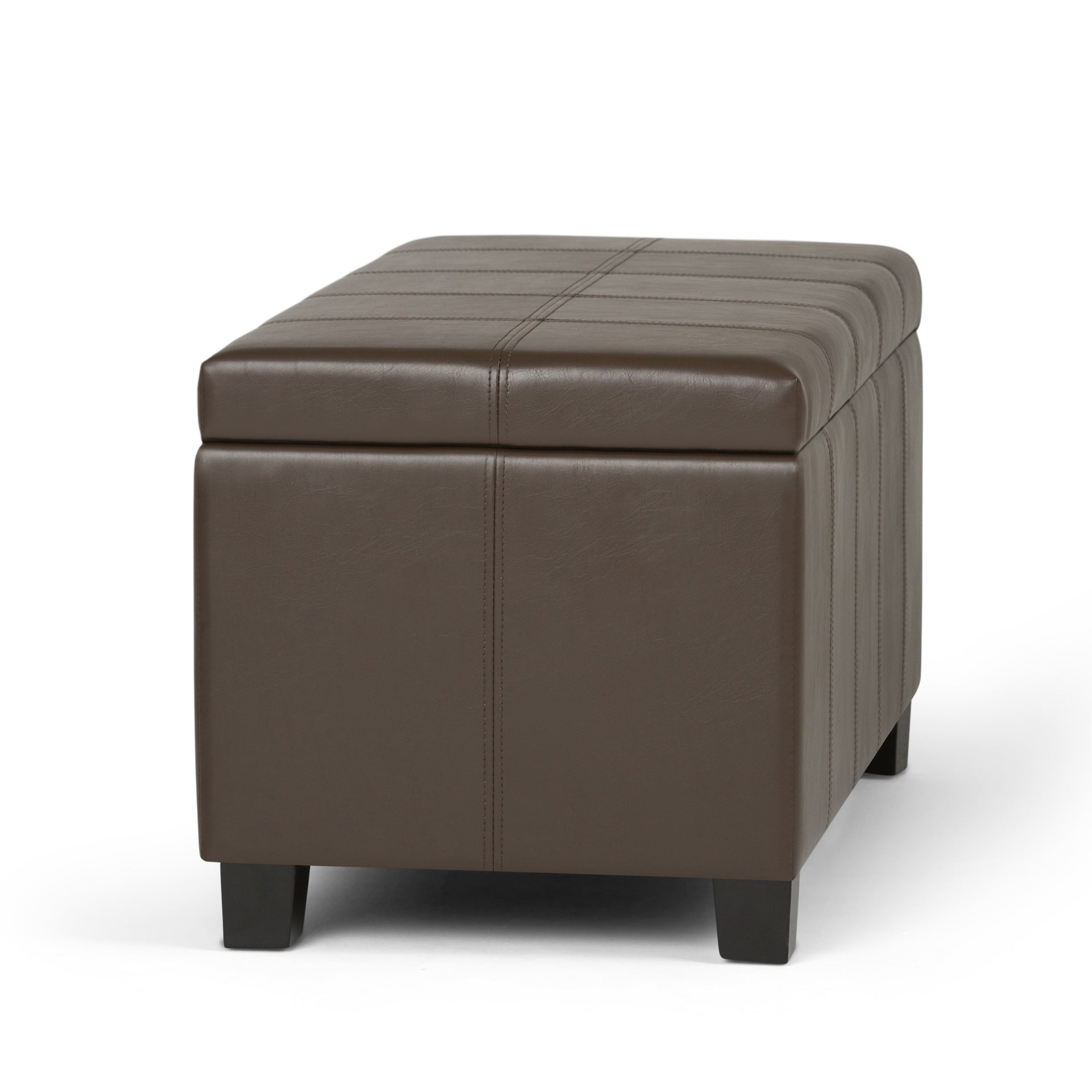 Dover 36 inch Wide Storage Ottoman Bench in Chocolate Brown Vegan Leather
