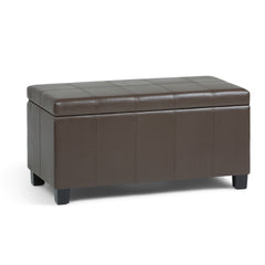 Dover 36 inch Wide Storage Ottoman Bench in Chocolate Brown Vegan Leather