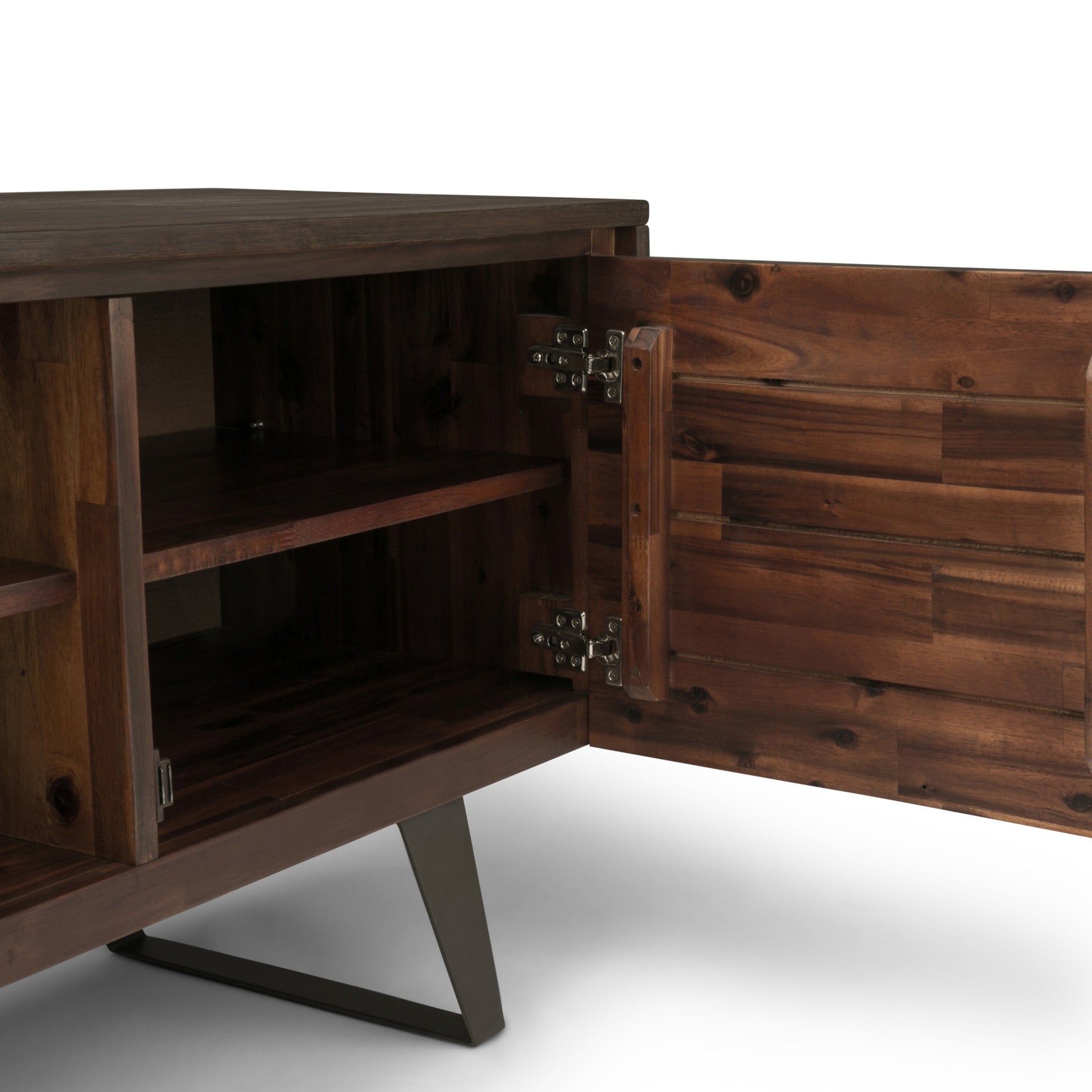 Lowry 63 inch Wide Solid Wood TV Stand in Distressed Charcoal Brown For TVs up to 70 inches