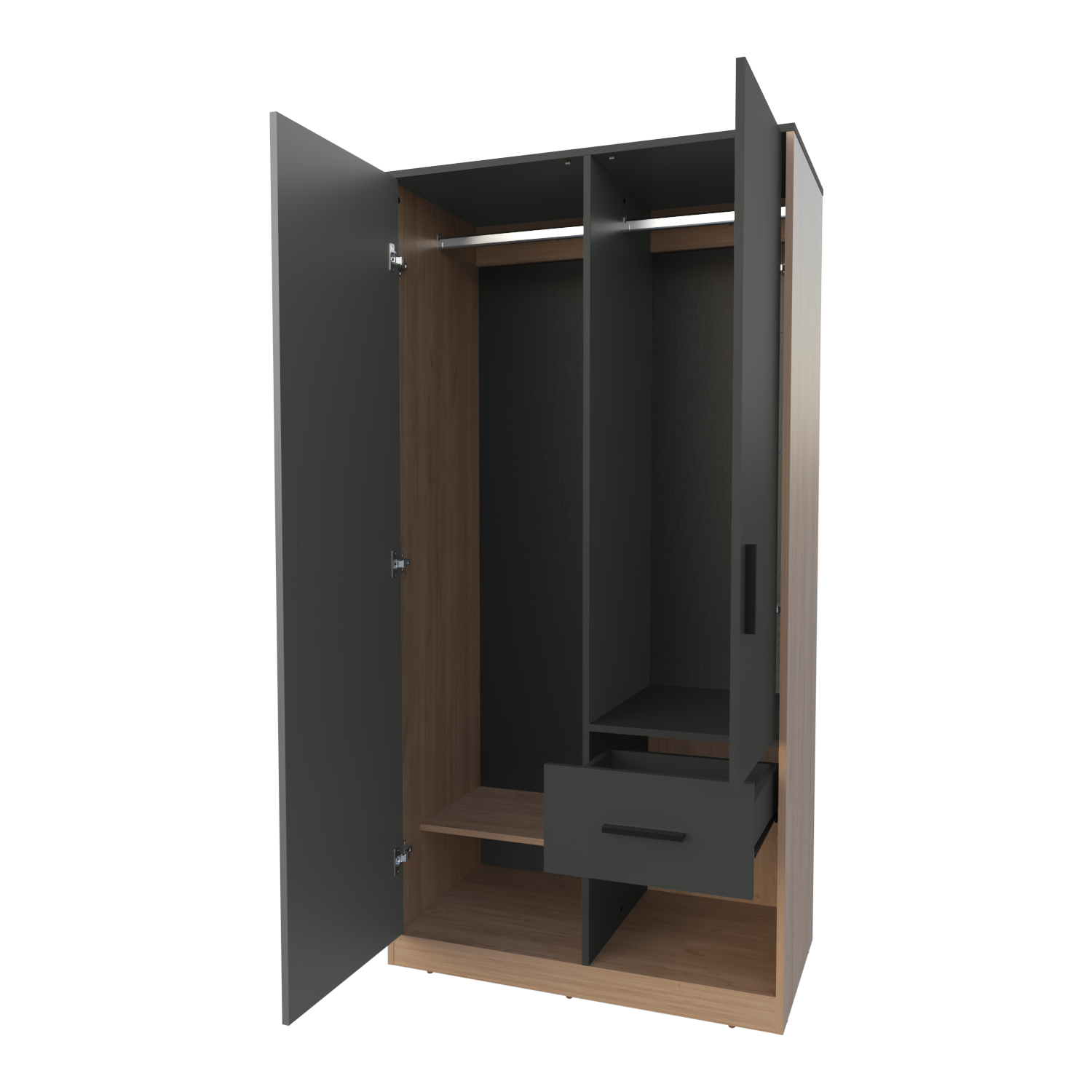 Lugoff Wardrobe with Two Doors and One Drawer, Matt Grey and Natural Oak