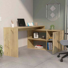Dallas L-Shaped Home Office Desk, Two Shelves, Single Door Cabinet